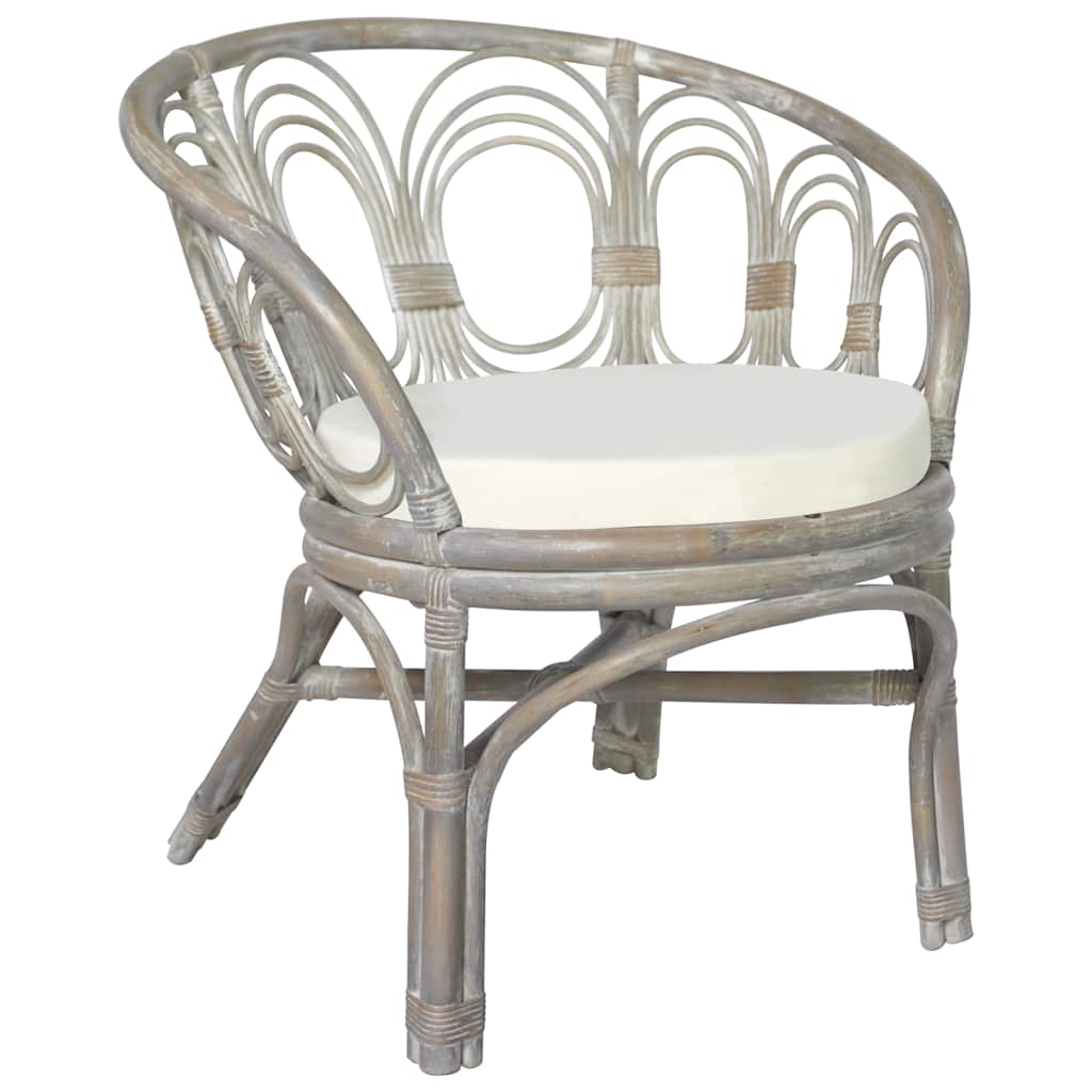 vidaXL Dining Chair with Cushion Natural Rattan and Linen