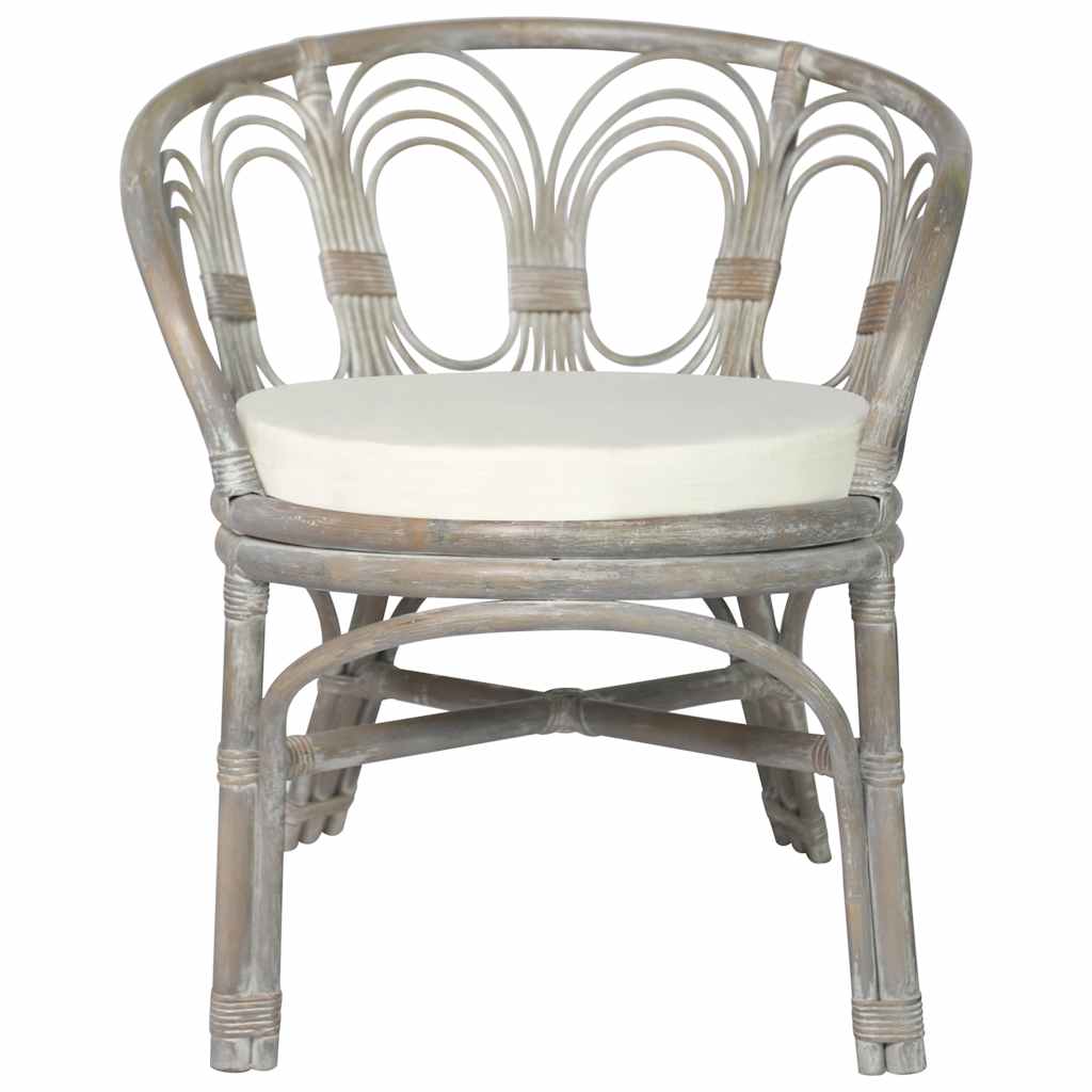 vidaXL Dining Chair with Cushion Natural Rattan and Linen