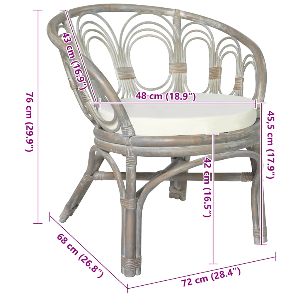 vidaXL Dining Chair with Cushion Natural Rattan and Linen