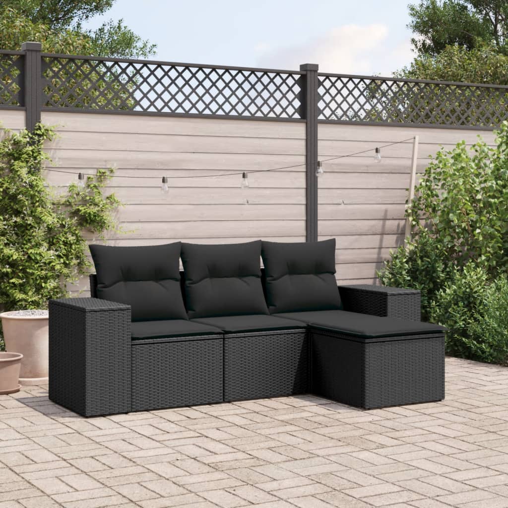 vidaXL 4-Piece Lounge Set with Cushions Poly Rattan Black