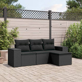 vidaXL 4-Piece Lounge Set with Cushions Poly Rattan Black