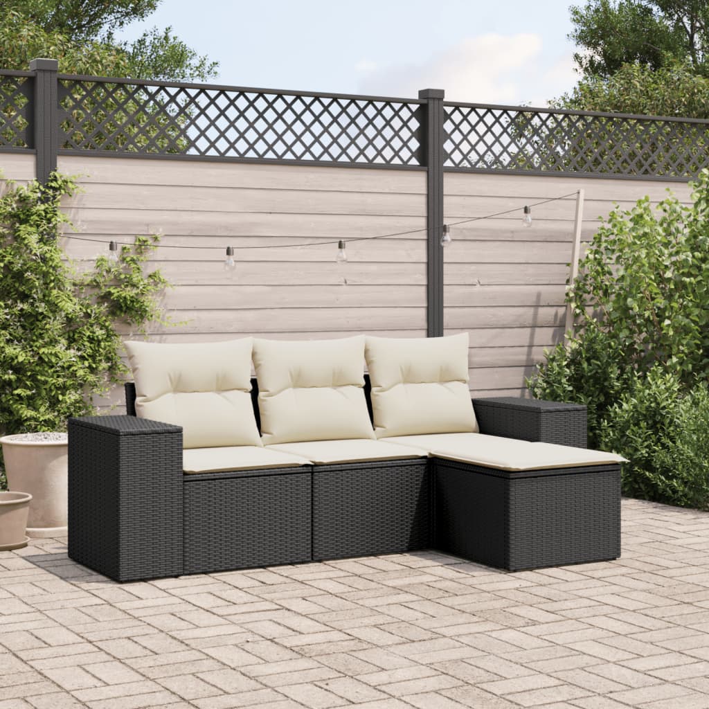 vidaXL 4-Piece Lounge Set with Cushions Poly Rattan Black