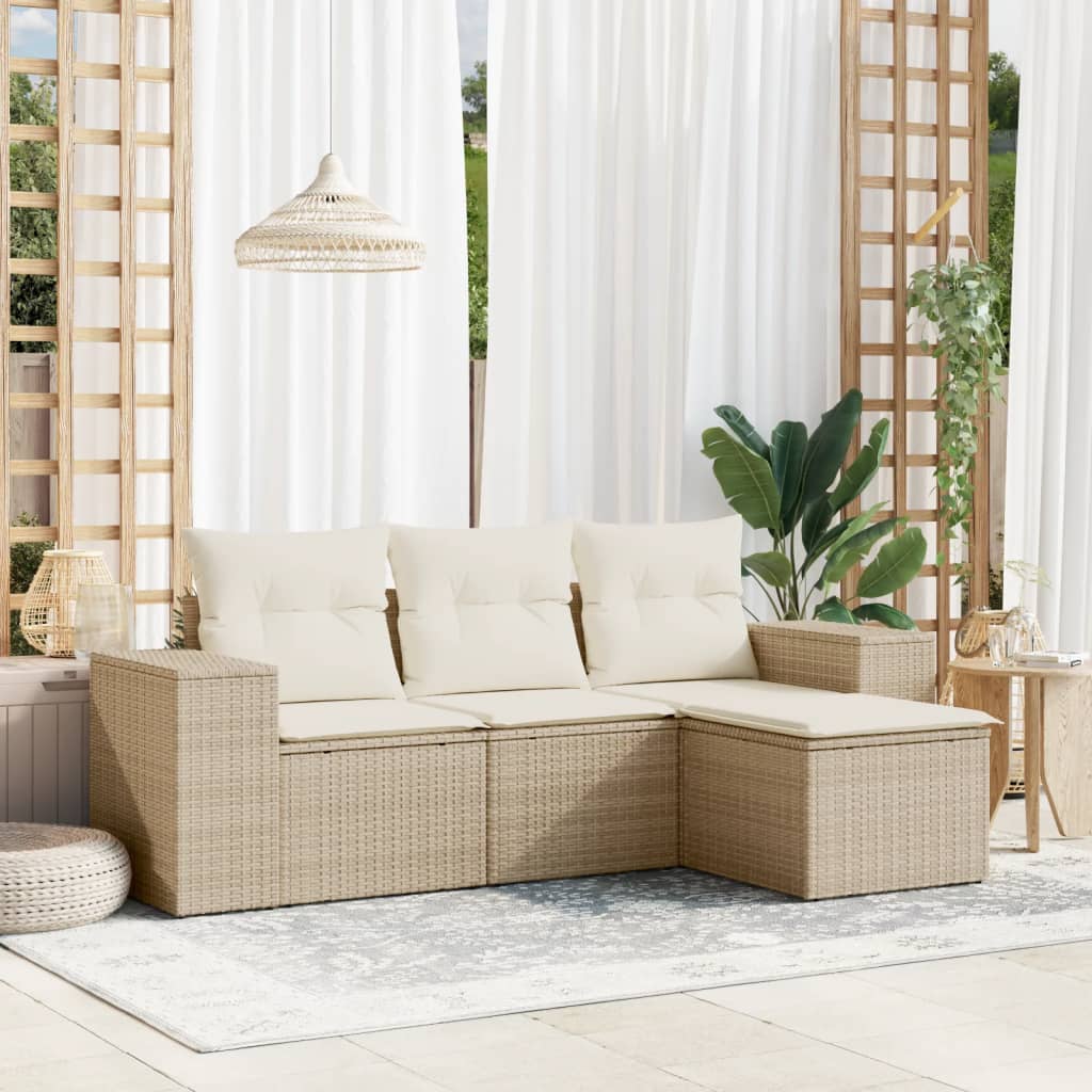 vidaXL 4-Piece Lounge Set with Cushions Poly Rattan Black