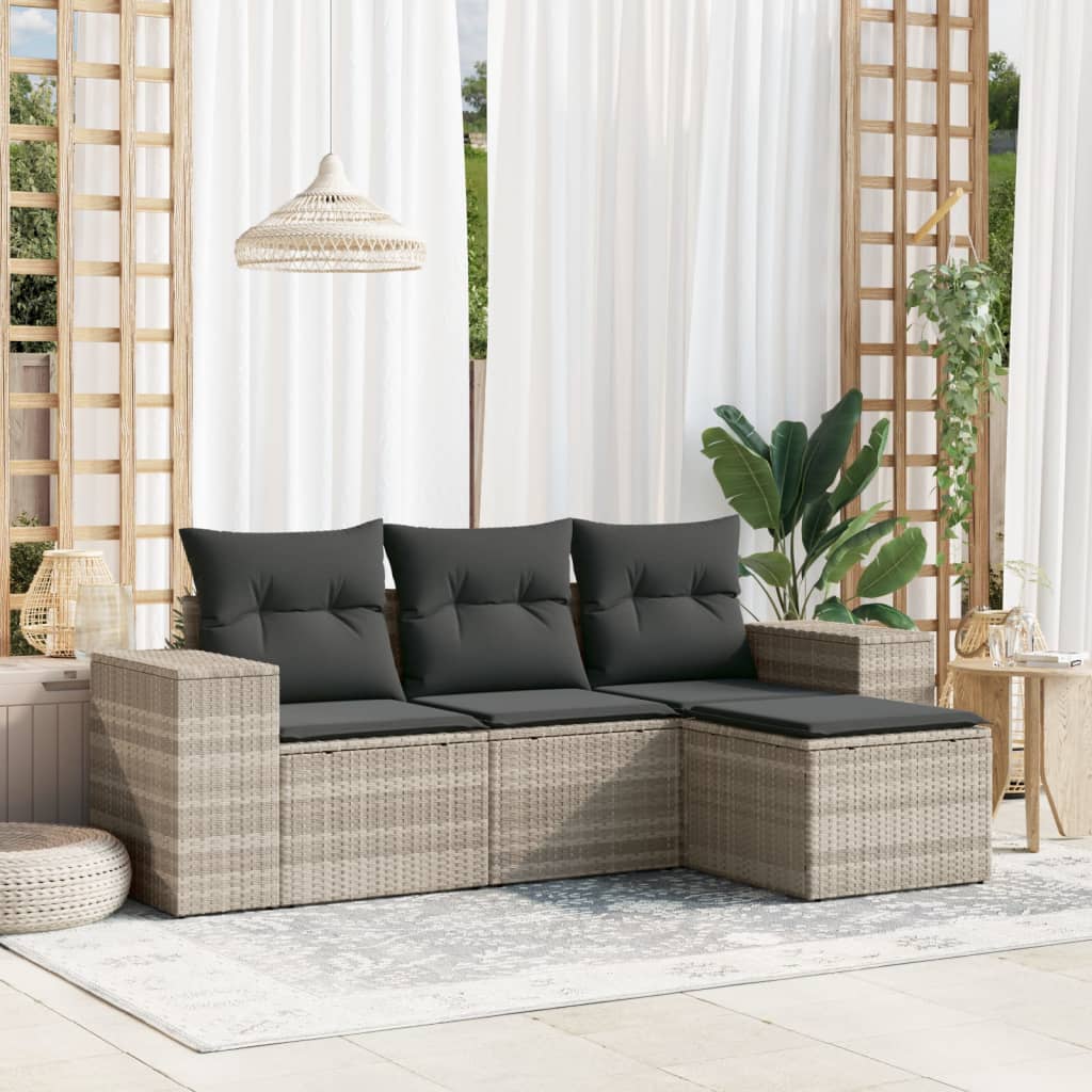 vidaXL 4-Piece Lounge Set with Cushions Poly Rattan Black
