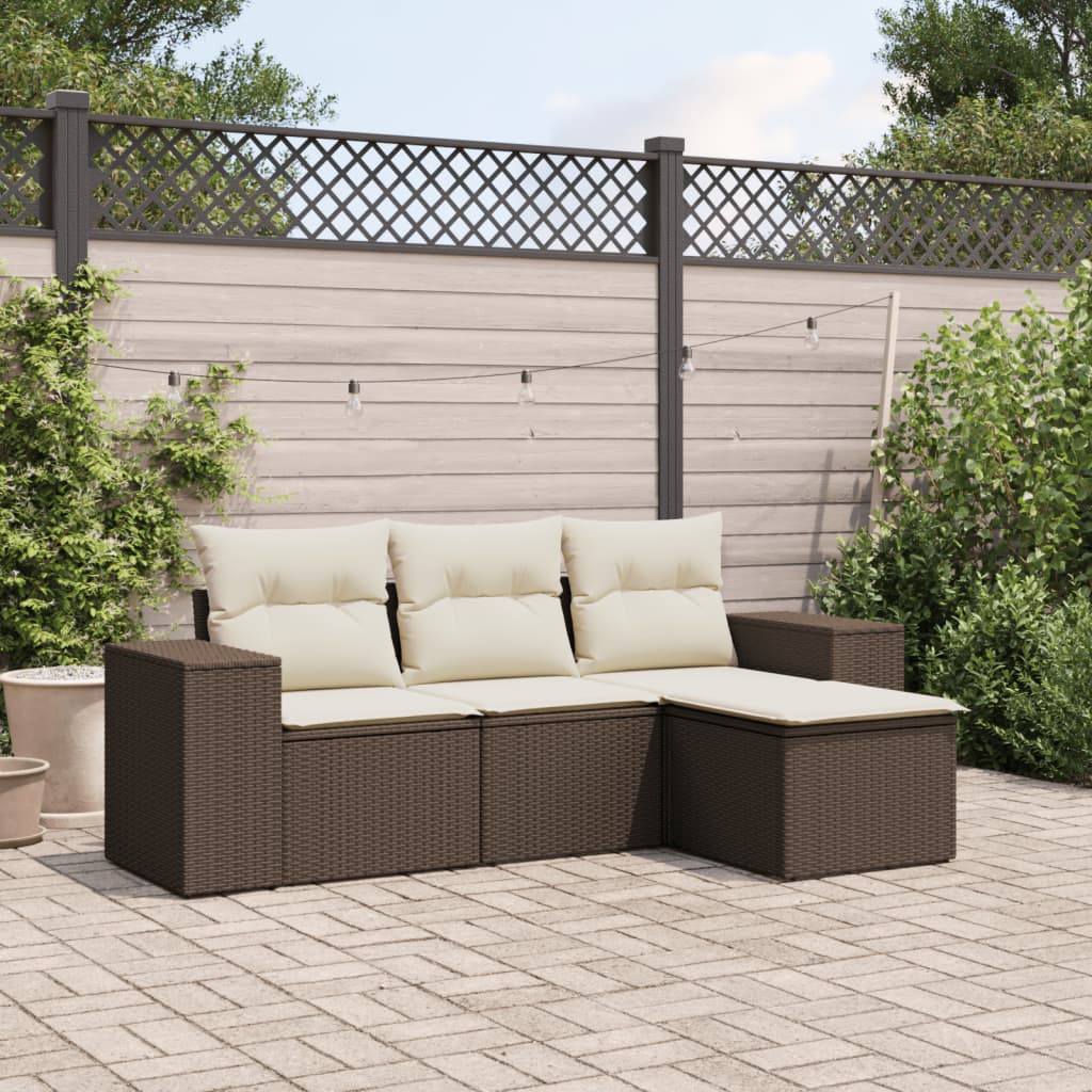 vidaXL 4-Piece Lounge Set with Cushions Poly Rattan Black