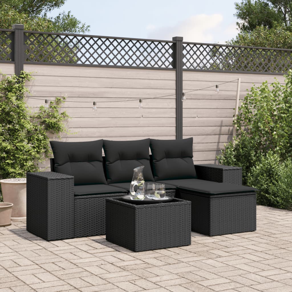 vidaXL 4-Piece Lounge Set with Cushions Poly Rattan Black