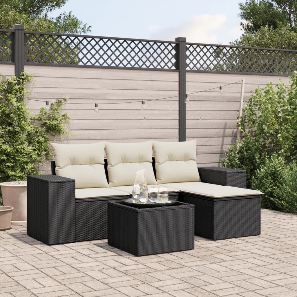 vidaXL 4-Piece Lounge Set with Cushions Poly Rattan Black