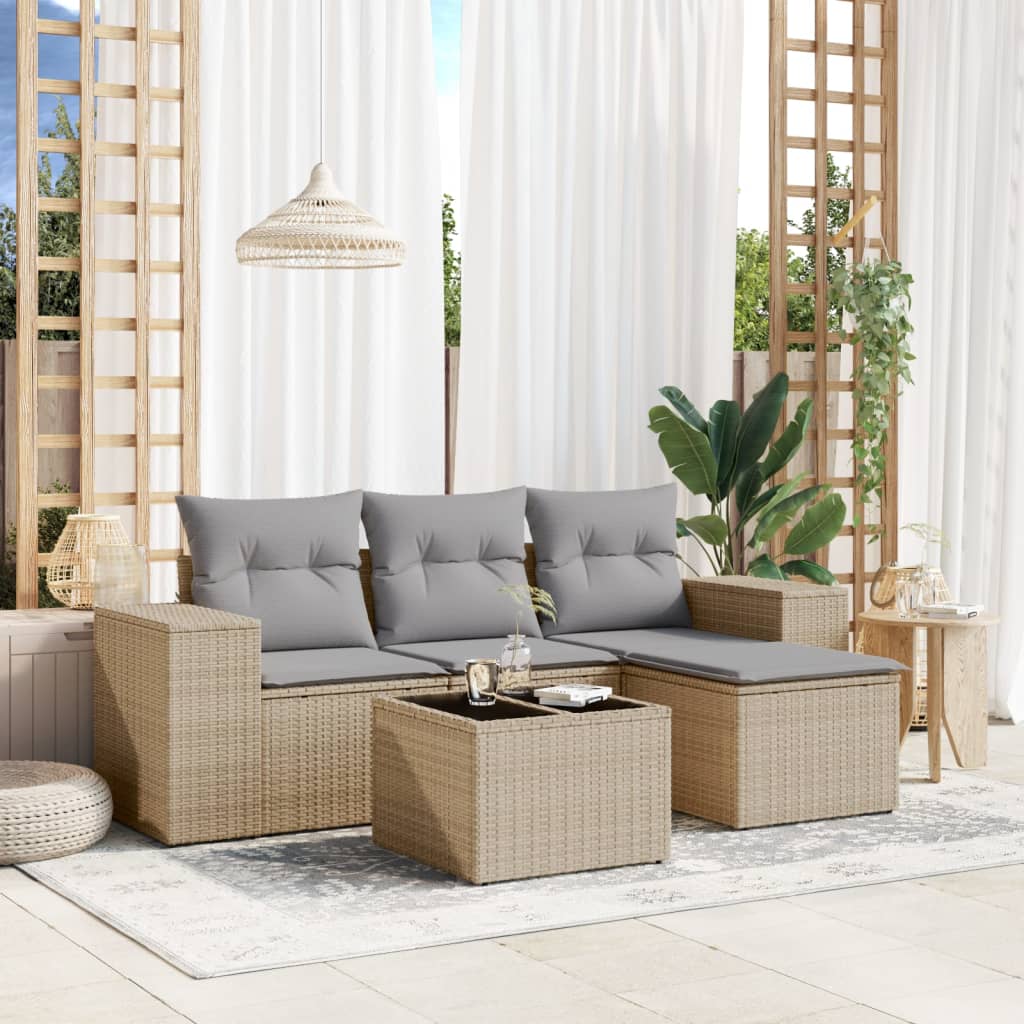 vidaXL 4-Piece Lounge Set with Cushions Poly Rattan Black