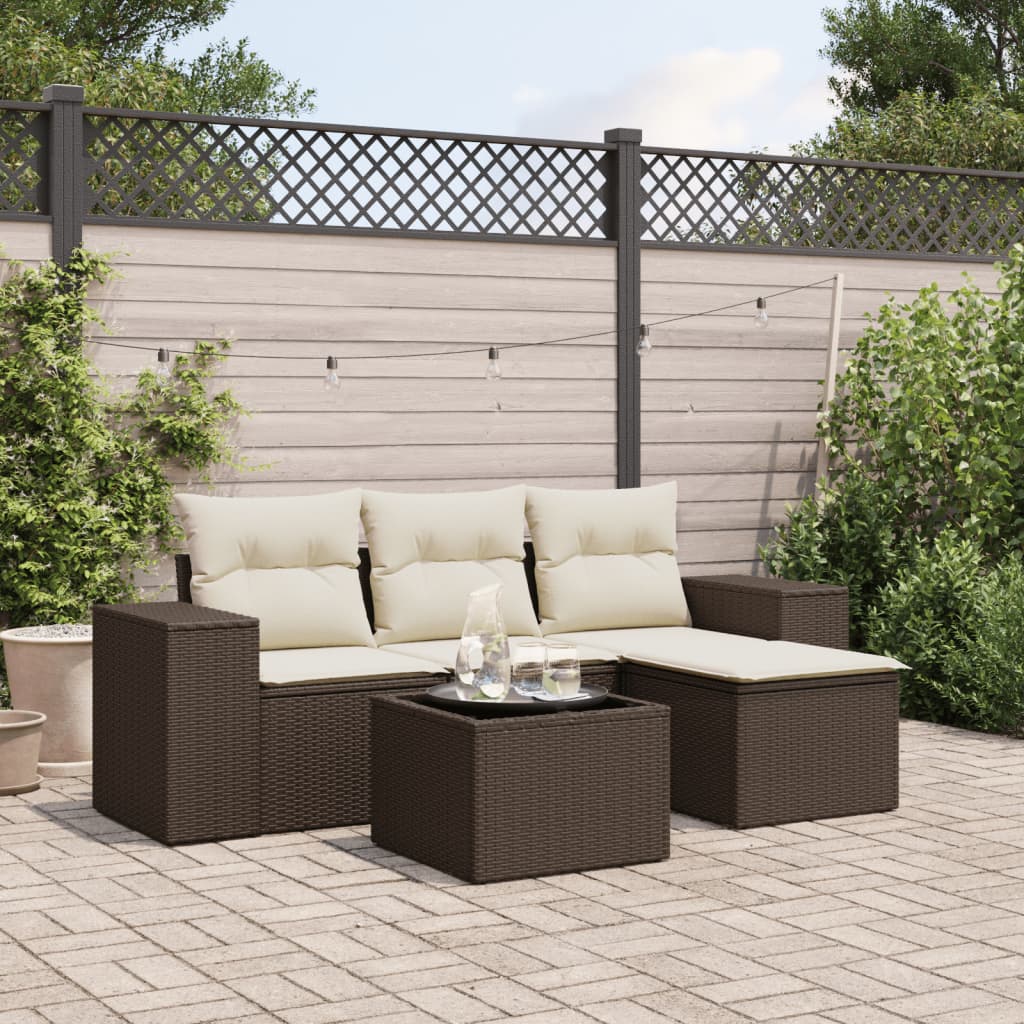 vidaXL 4-Piece Lounge Set with Cushions Poly Rattan Black