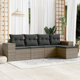 vidaXL 5-delige Loungeset met kussens poly rattan zwart