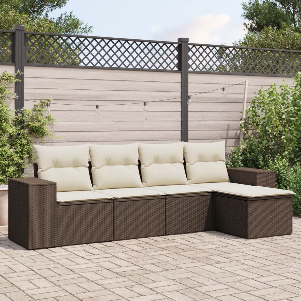 vidaXL 5-delige Loungeset met kussens poly rattan zwart