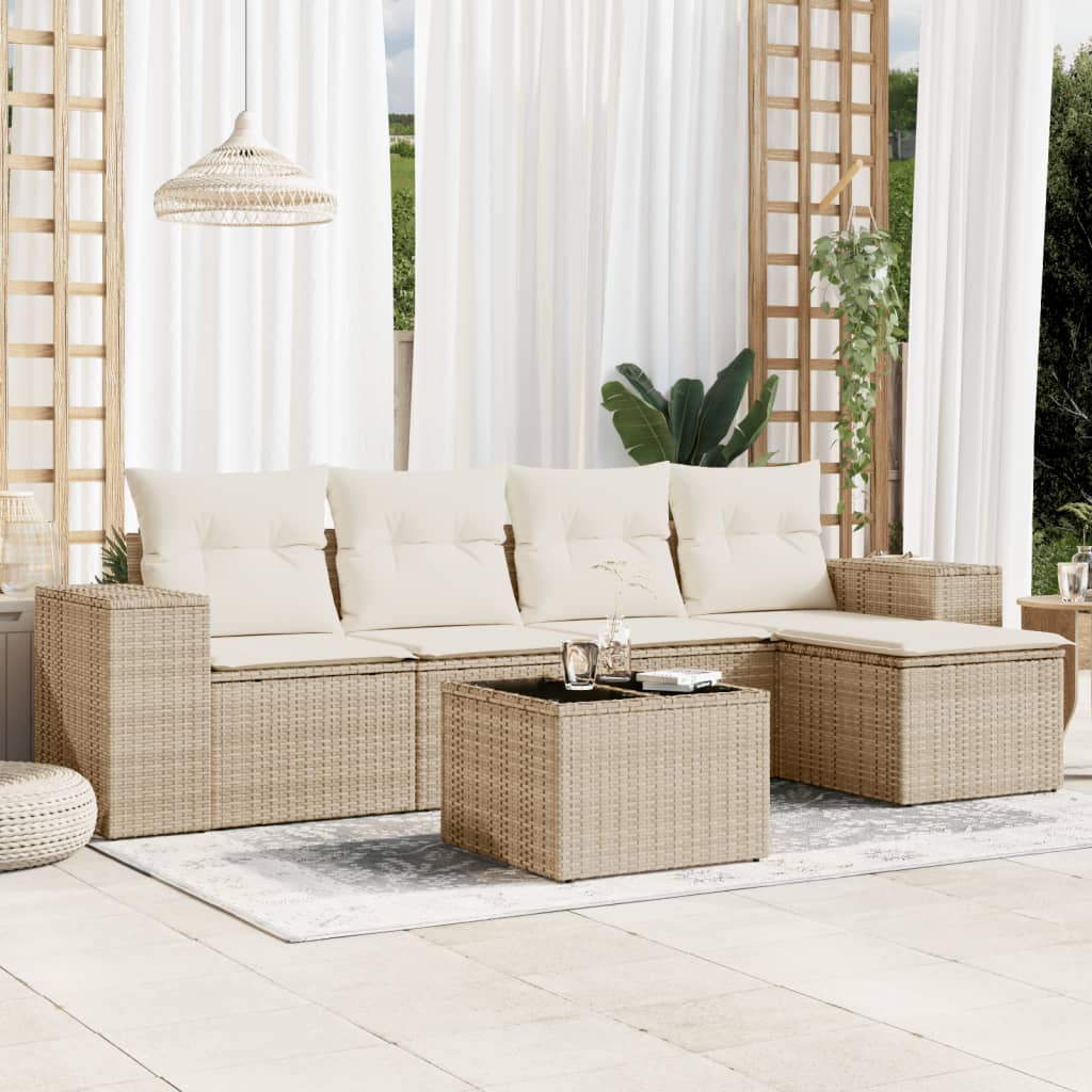 vidaXL 5-delige Loungeset met kussens poly rattan zwart