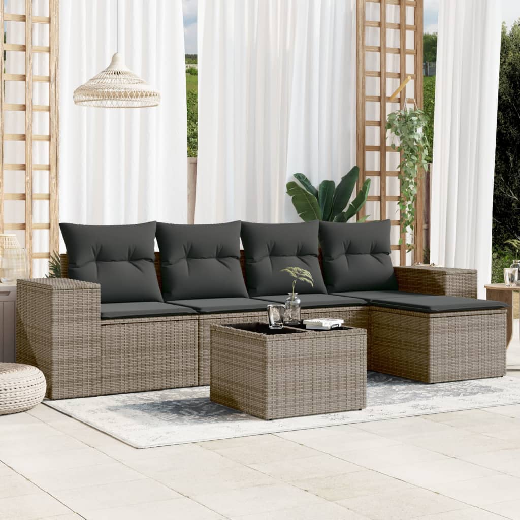 vidaXL 5-delige Loungeset met kussens poly rattan zwart