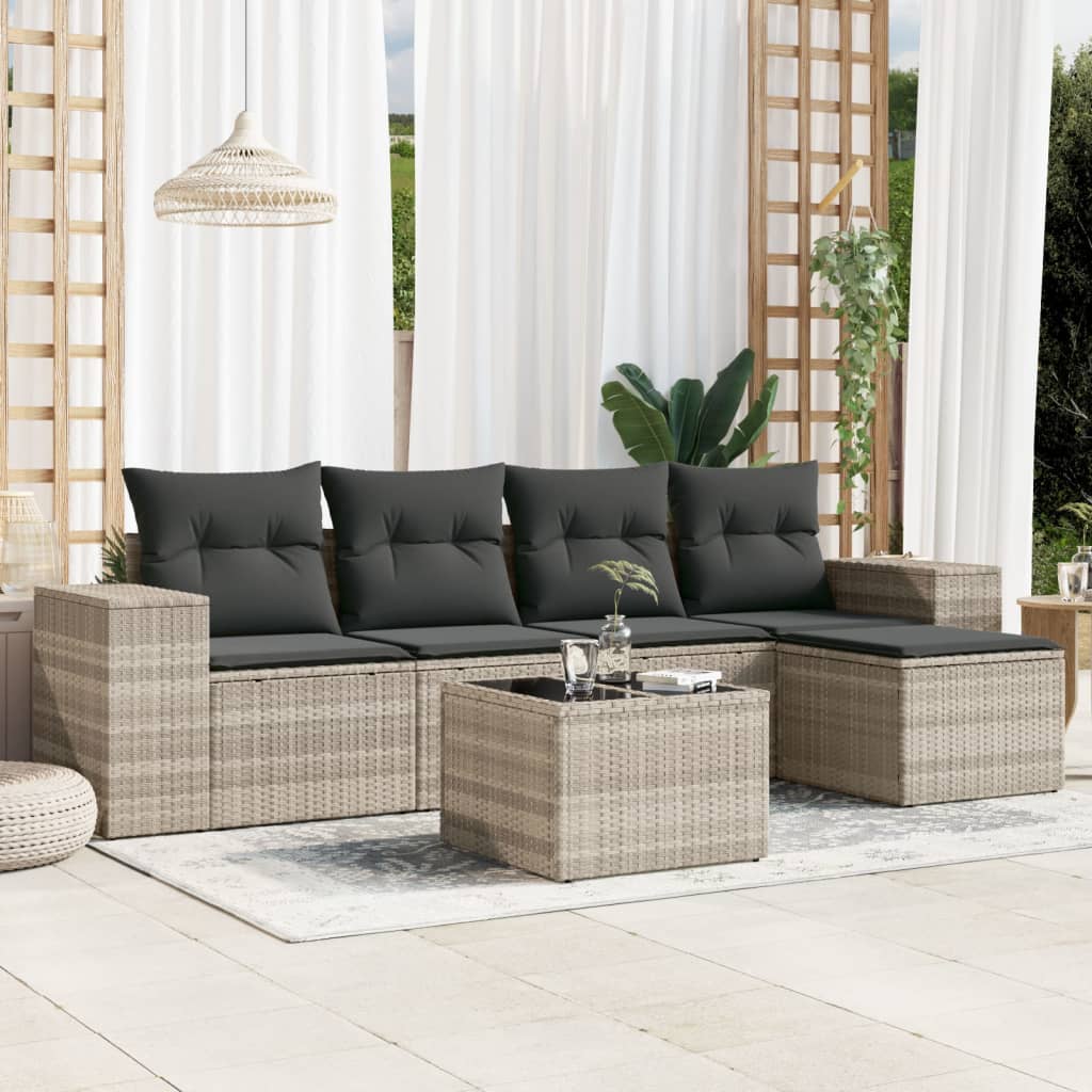vidaXL 5-delige Loungeset met kussens poly rattan zwart