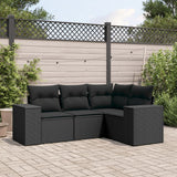 vidaXL 4-Piece Poly Rattan Lounge Set with Cushions Black