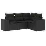 vidaXL 4-Piece Poly Rattan Lounge Set with Cushions Black