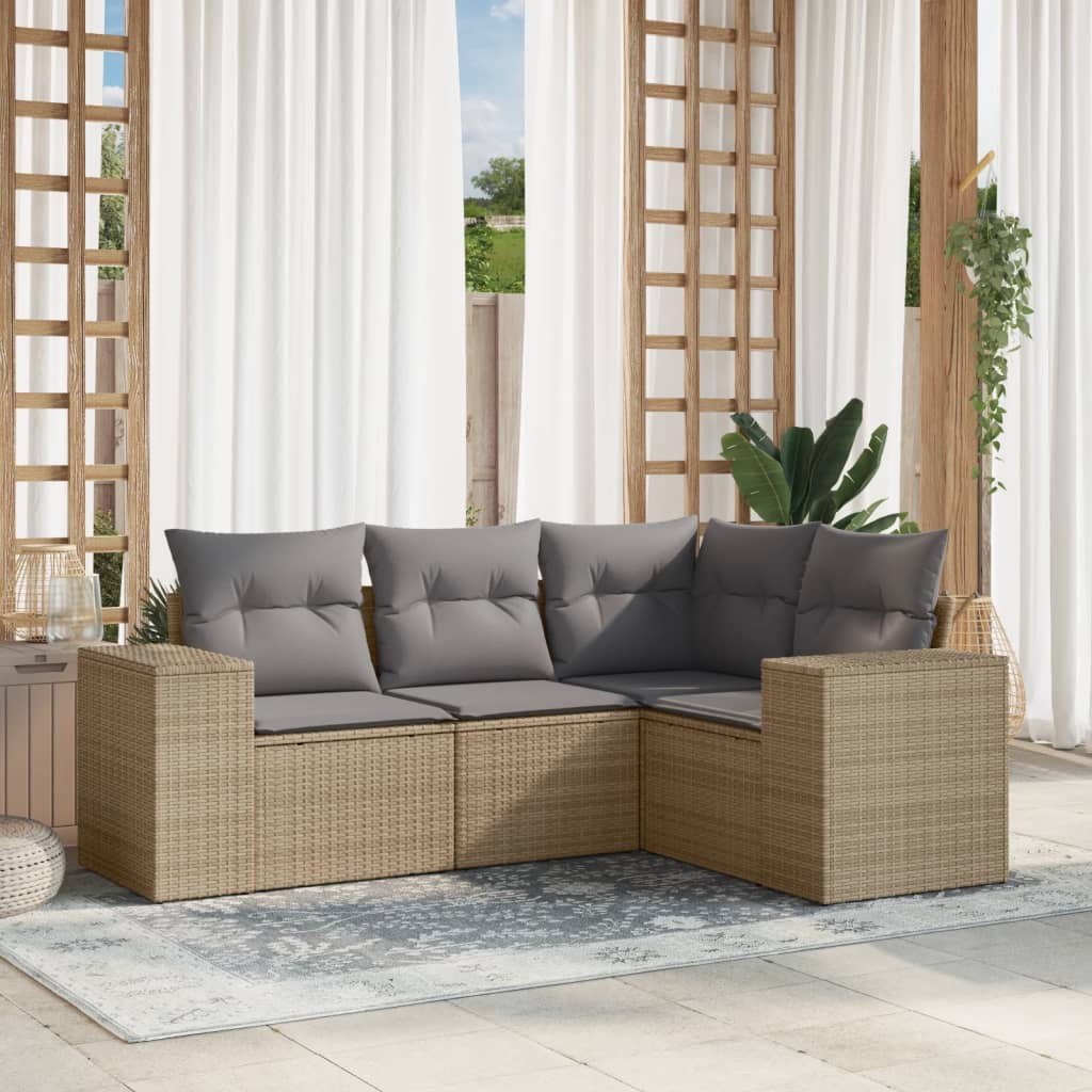 vidaXL 4-Piece Poly Rattan Lounge Set with Cushions Black