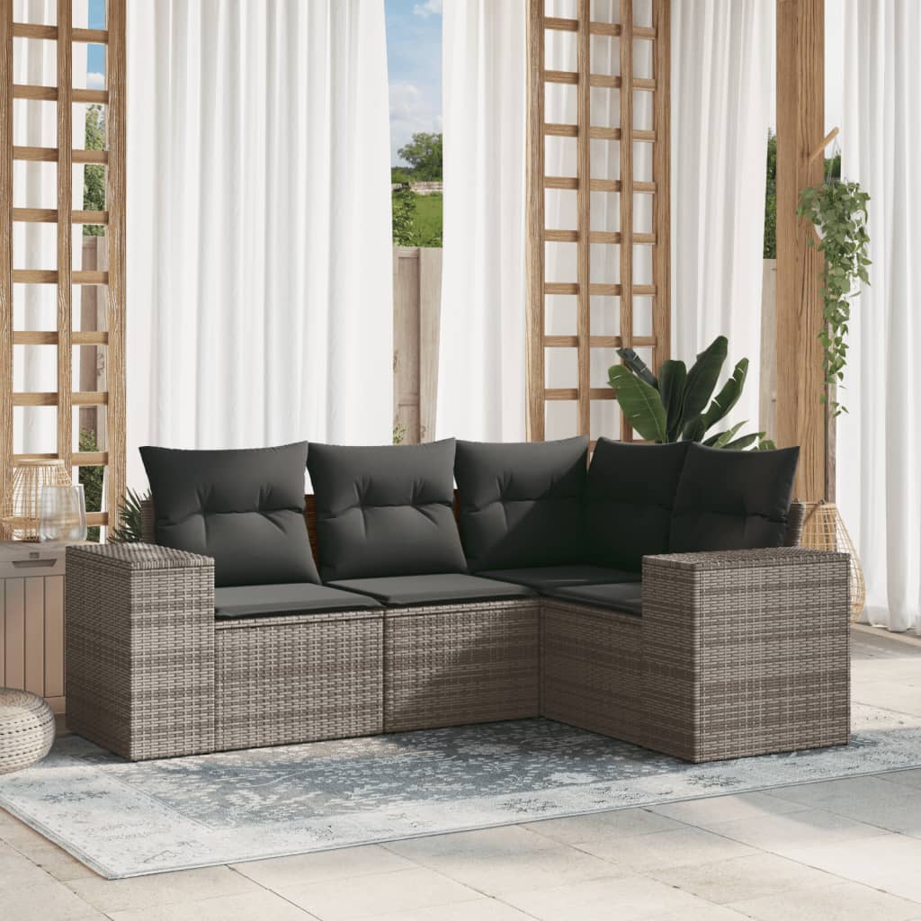 vidaXL 4-Piece Poly Rattan Lounge Set with Cushions Black