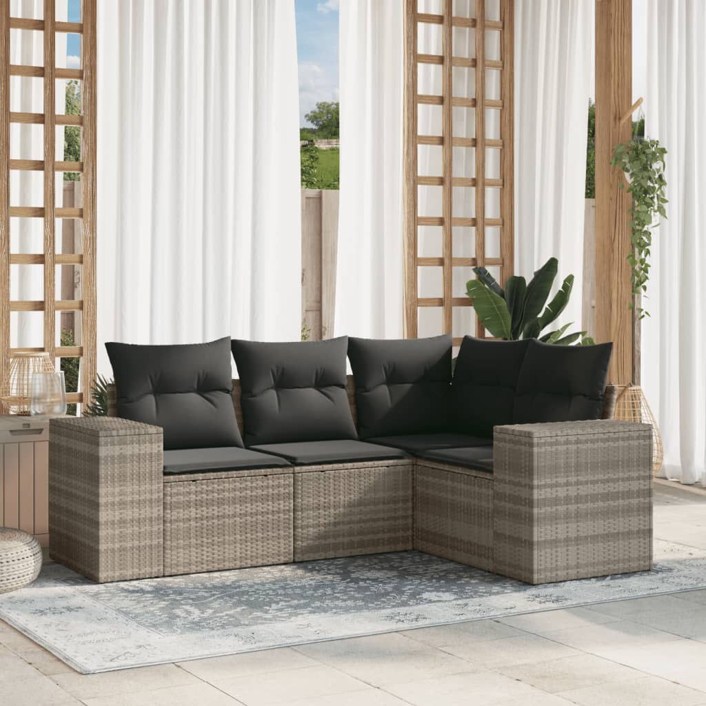 vidaXL 4-Piece Poly Rattan Lounge Set with Cushions Black