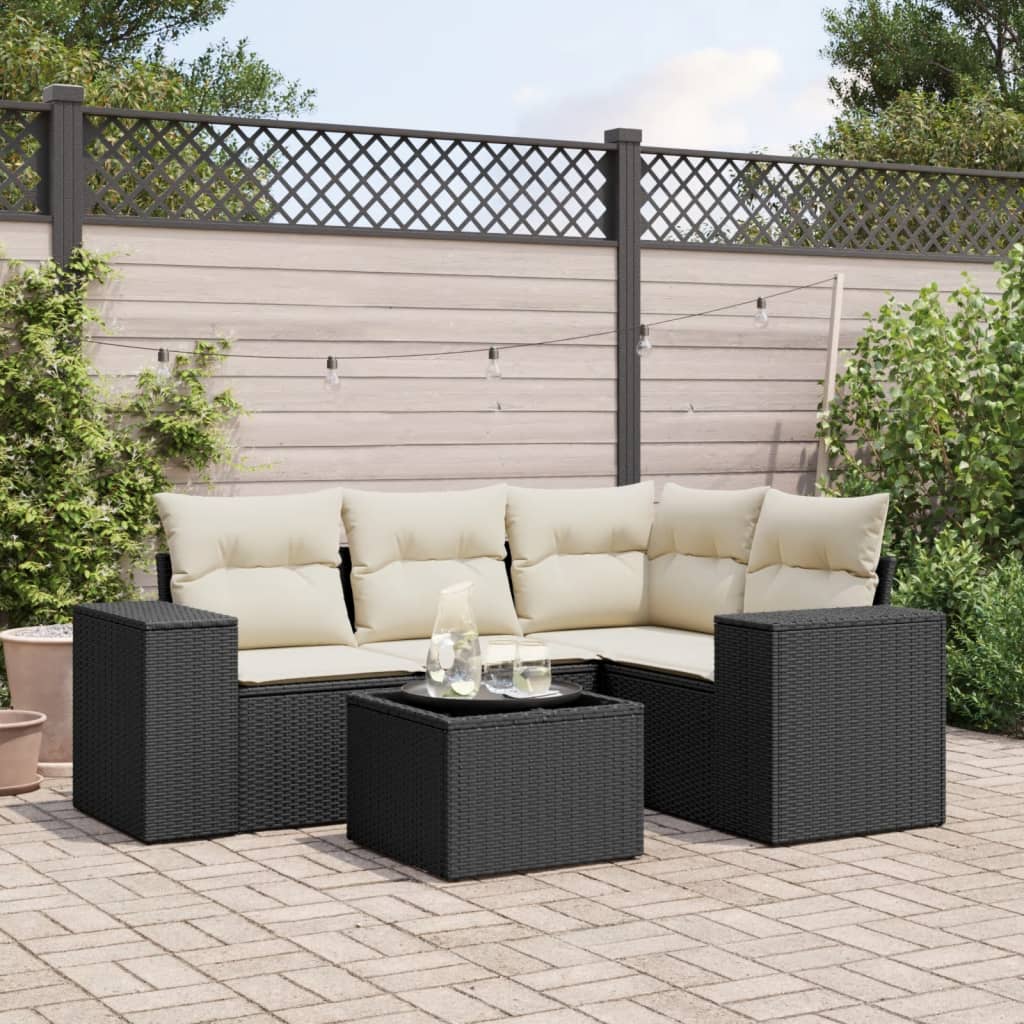 vidaXL 4-Piece Poly Rattan Lounge Set with Cushions Black