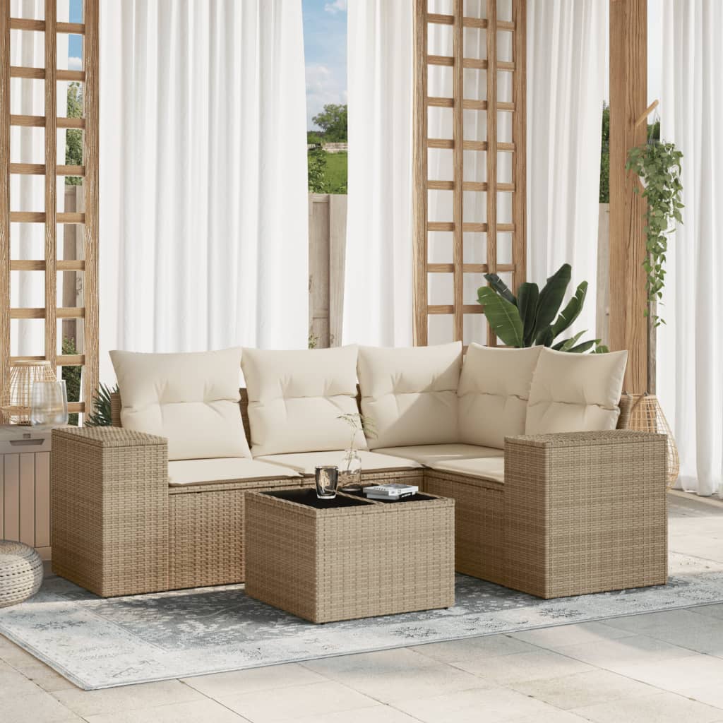 vidaXL 4-Piece Poly Rattan Lounge Set with Cushions Black