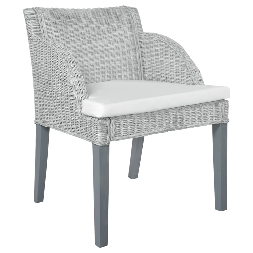 vidaXL Dining Chair with Cushion Natural Rattan Grey