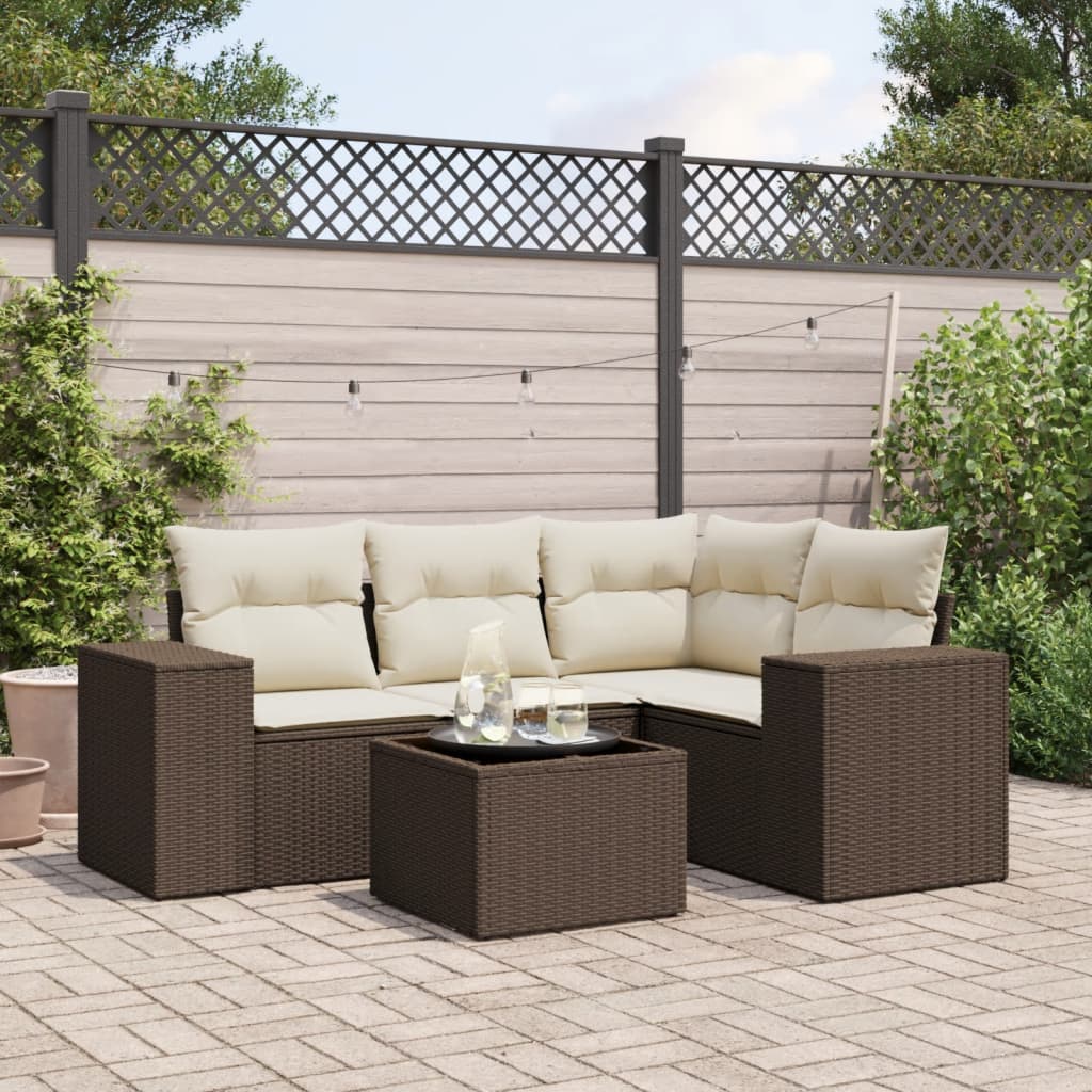 vidaXL 4-Piece Poly Rattan Lounge Set with Cushions Black