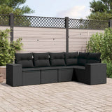 vidaXL 5-delige Loungeset met kussens poly rattan zwart