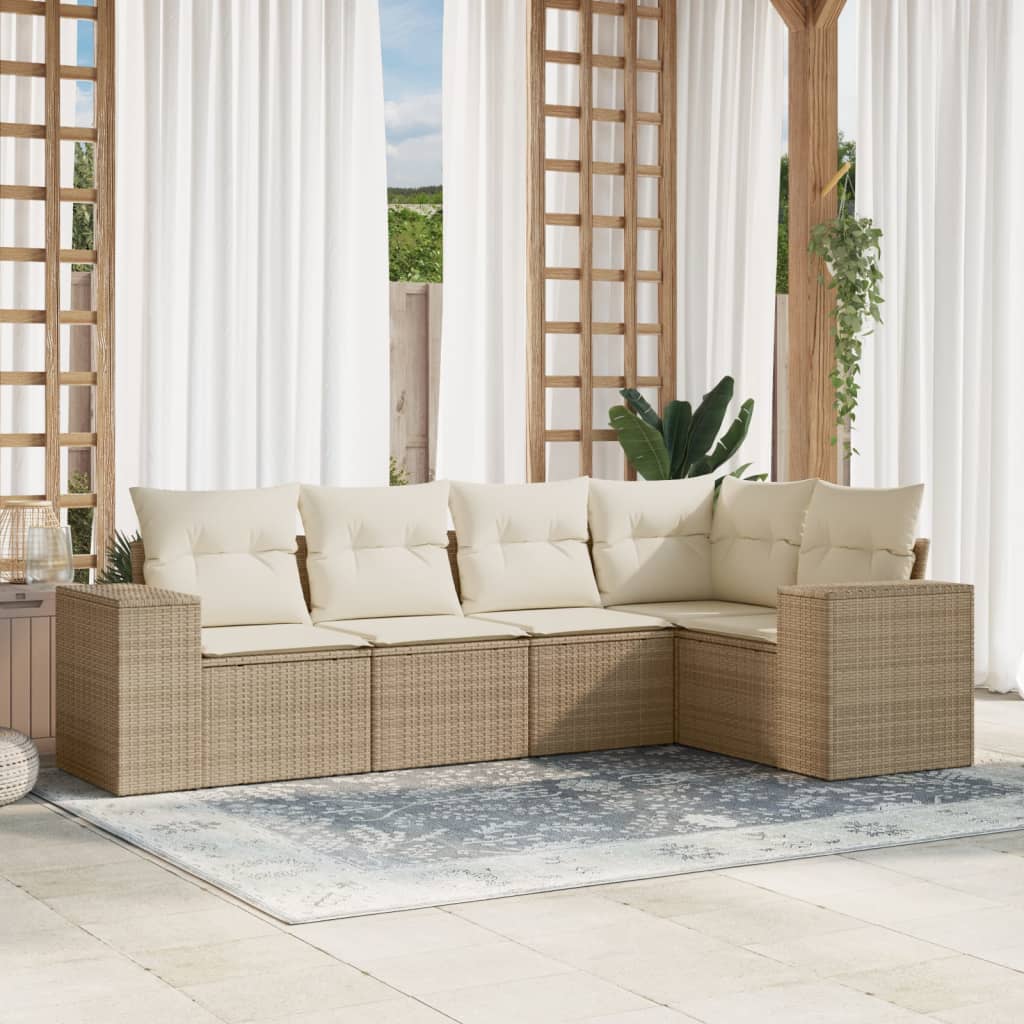 vidaXL 5-delige Loungeset met kussens poly rattan zwart