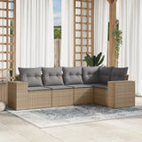 vidaXL 5-delige Loungeset met kussens poly rattan zwart