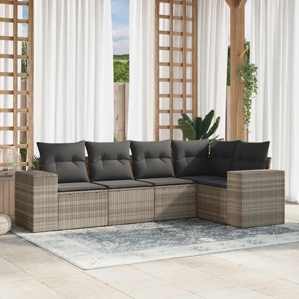 vidaXL 5-delige Loungeset met kussens poly rattan zwart