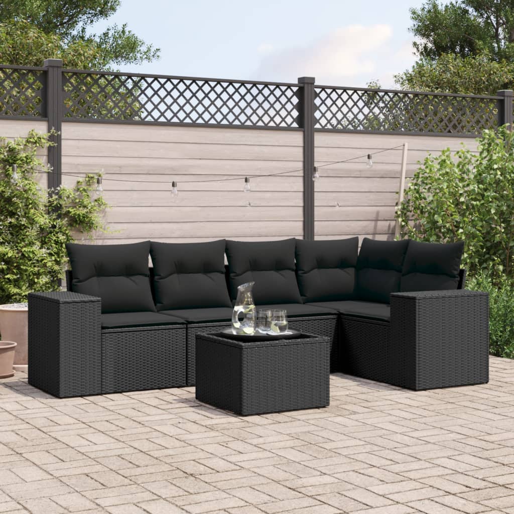 vidaXL 5-delige Loungeset met kussens poly rattan zwart