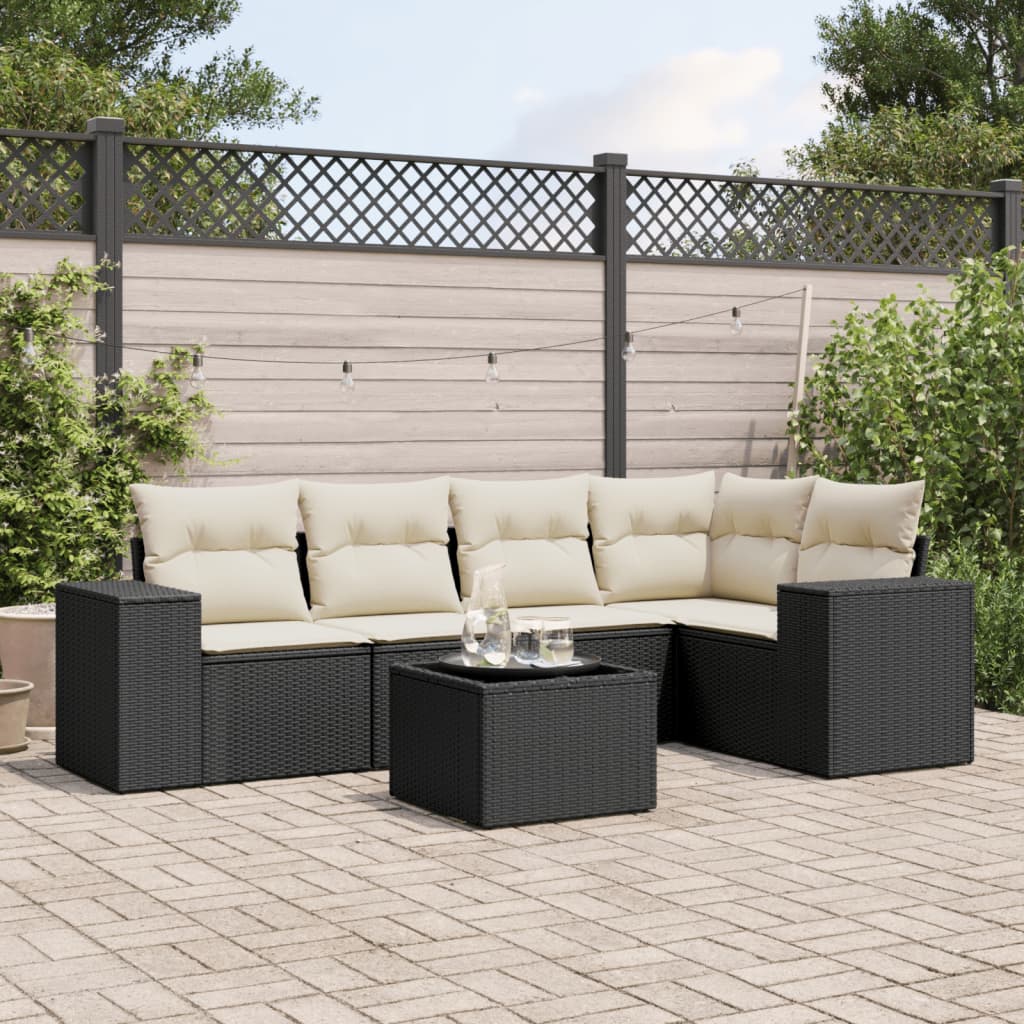 vidaXL 5-delige Loungeset met kussens poly rattan zwart