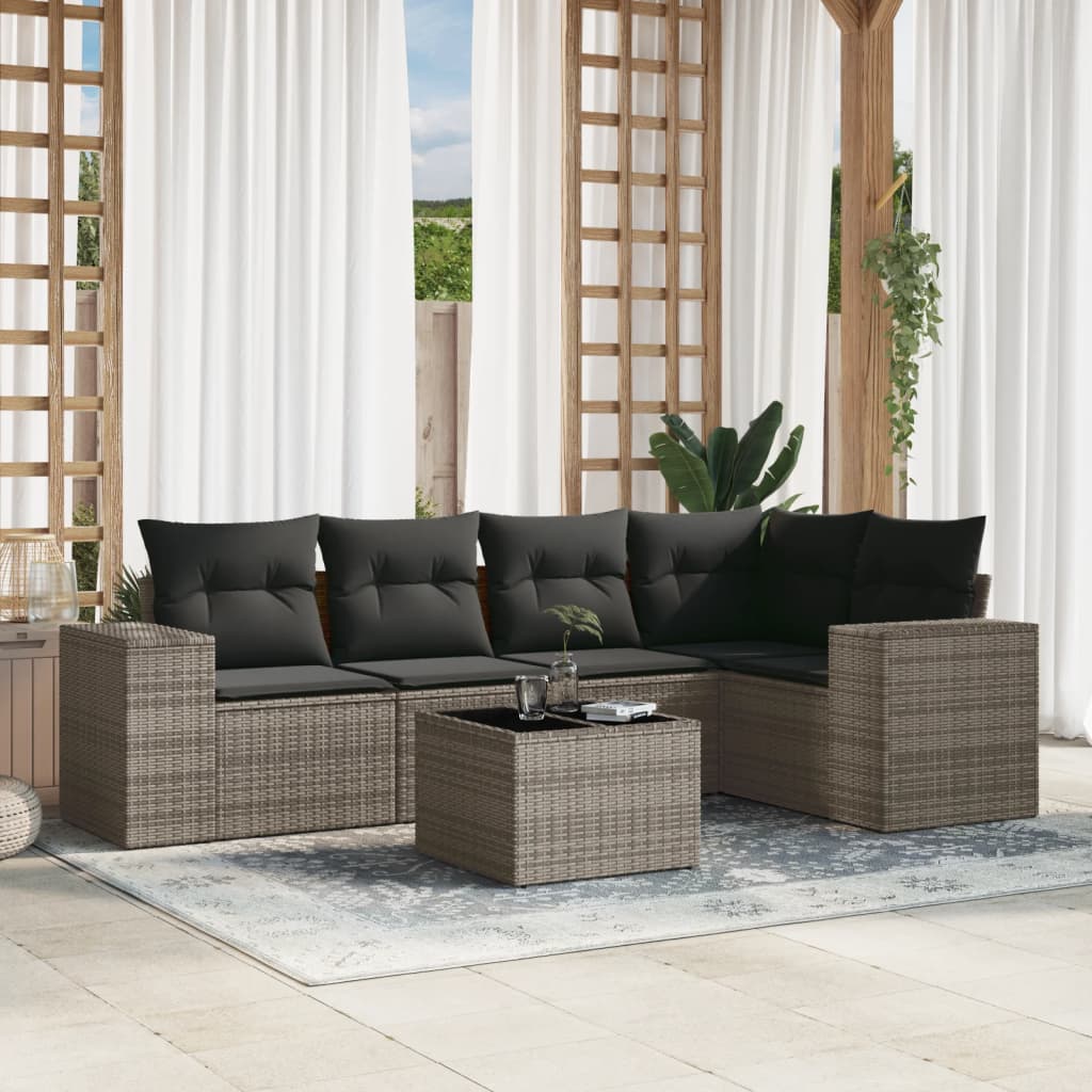 vidaXL 5-delige Loungeset met kussens poly rattan zwart