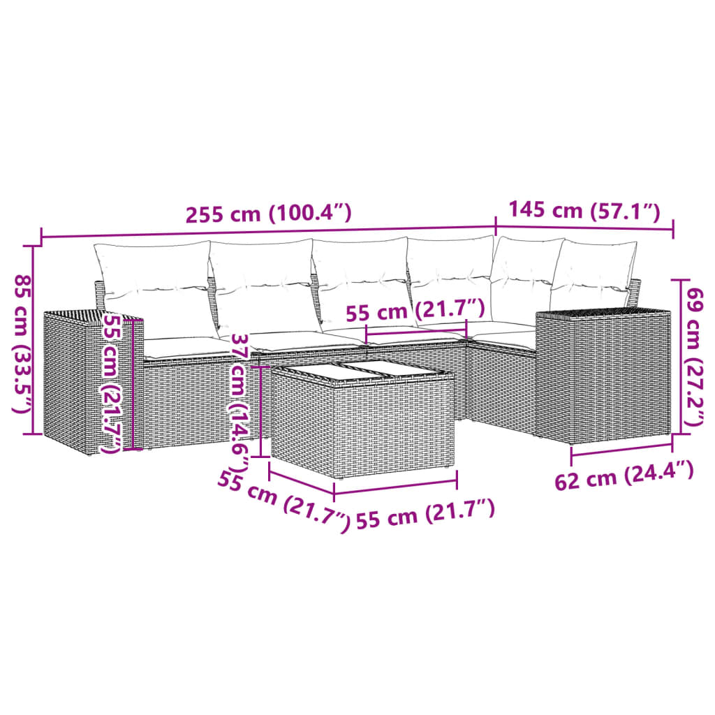 vidaXL 5-delige Loungeset met kussens poly rattan zwart