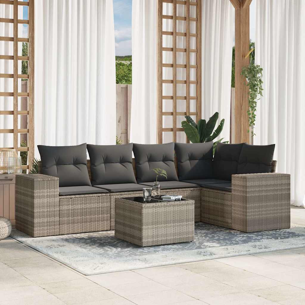 vidaXL 5-delige Loungeset met kussens poly rattan zwart