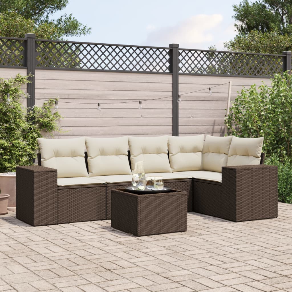 vidaXL 5-delige Loungeset met kussens poly rattan zwart