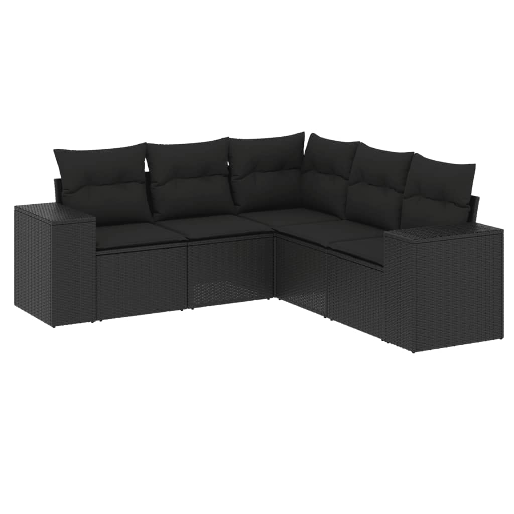 vidaXL 5-delige Loungeset met kussens poly rattan zwart