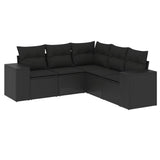 vidaXL 5-delige Loungeset met kussens poly rattan zwart