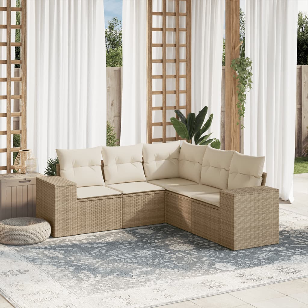 vidaXL 5-delige Loungeset met kussens poly rattan zwart