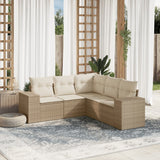 vidaXL 5-delige Loungeset met kussens poly rattan zwart