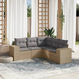vidaXL 5-delige Loungeset met kussens poly rattan zwart
