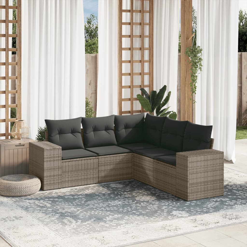 vidaXL 5-delige Loungeset met kussens poly rattan zwart