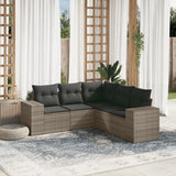 vidaXL 5-delige Loungeset met kussens poly rattan zwart
