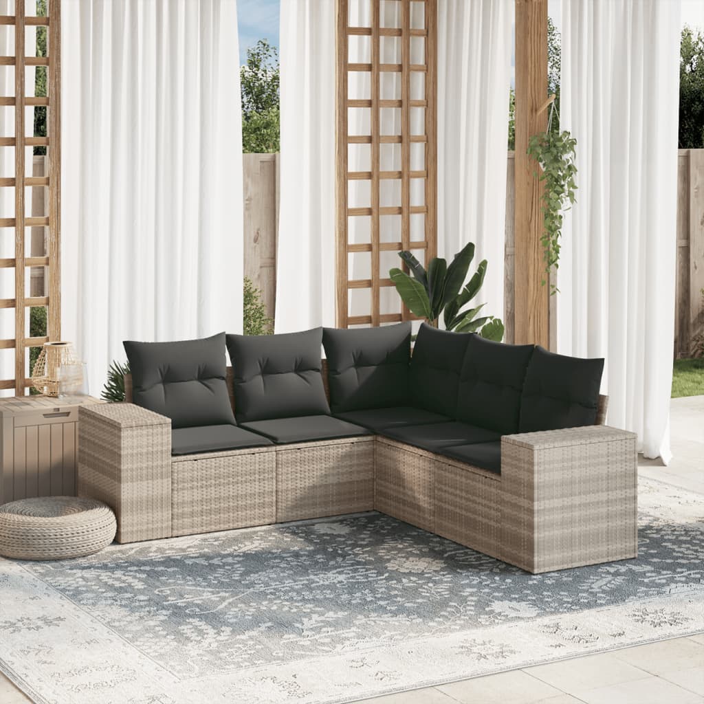 vidaXL 5-delige Loungeset met kussens poly rattan zwart
