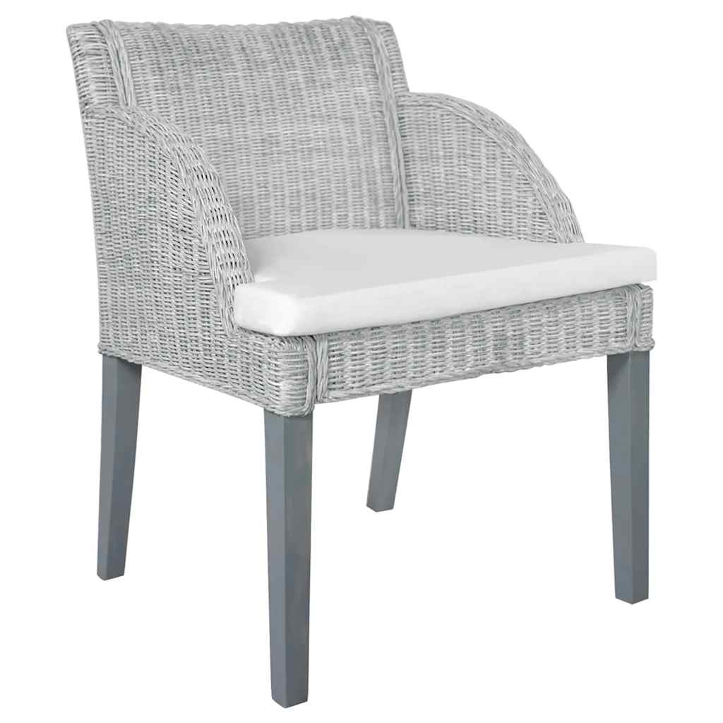 vidaXL Dining Chair with Cushion Natural Rattan Grey