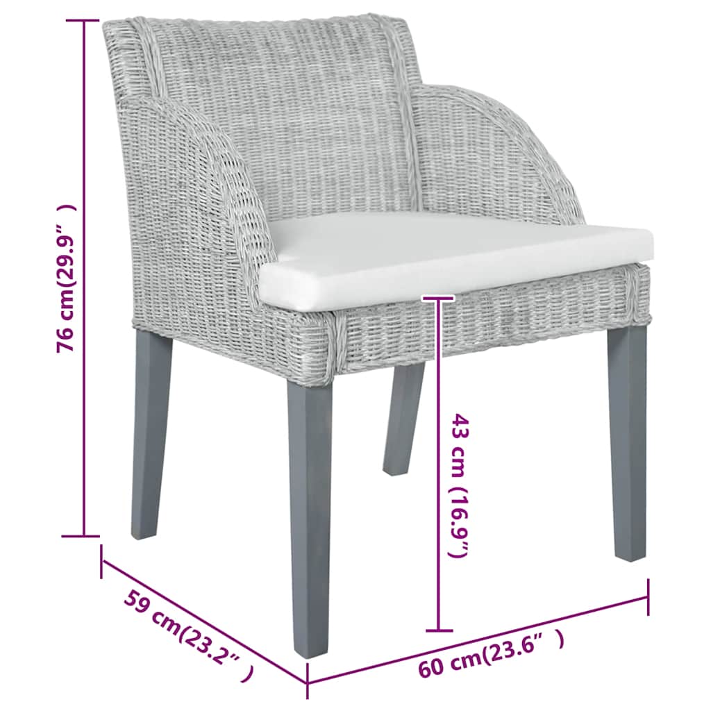 vidaXL Dining Chair with Cushion Natural Rattan Grey
