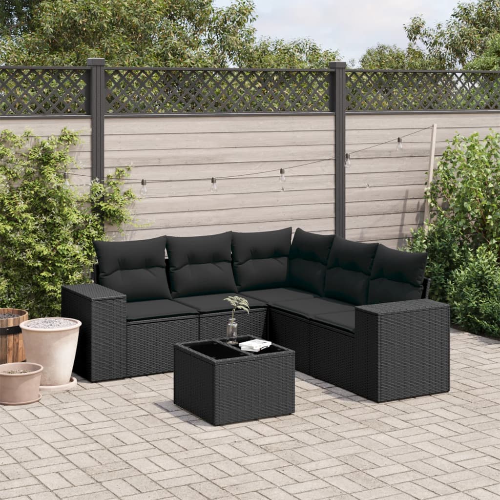vidaXL 5-delige Loungeset met kussens poly rattan zwart