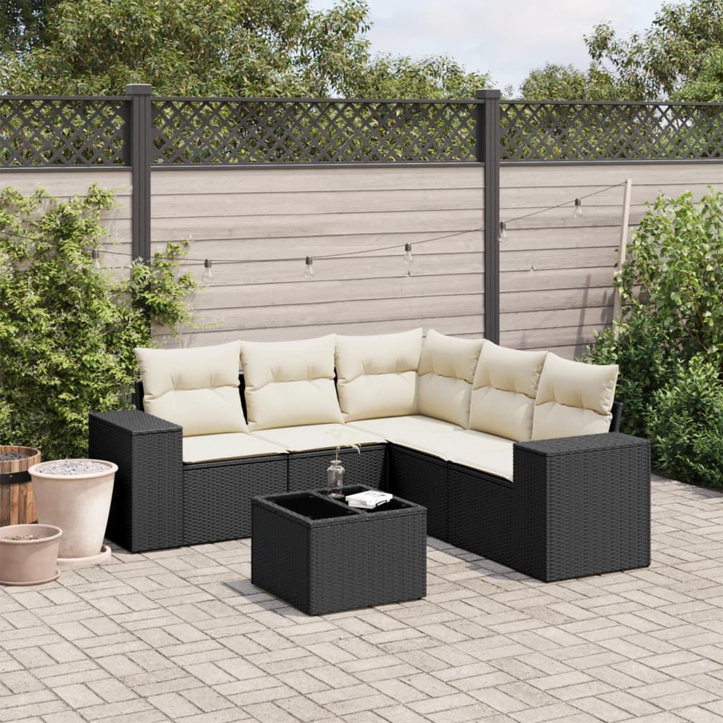 vidaXL 5-delige Loungeset met kussens poly rattan zwart
