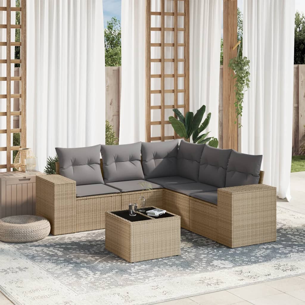 vidaXL 5-delige Loungeset met kussens poly rattan zwart